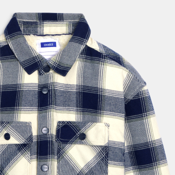 قميص فوقي مربعات، الداخل من صوف الشيربا، اللون بيج للأولاد